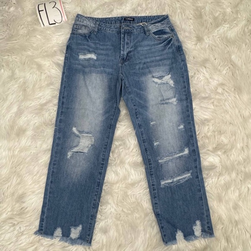 Flamingals women distressed straight wide leg jeans size M W32 Inseam 25 FL3 (2)